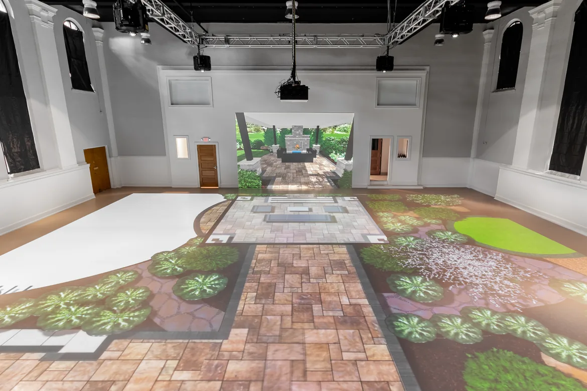 Life-size landscape plan projected on studio floor